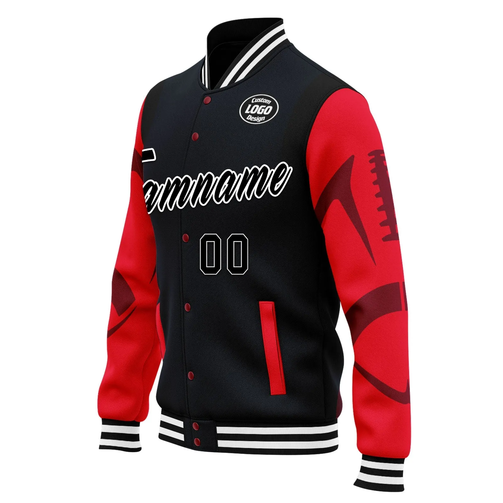 Custom Blue Houston Jacket Bomber Full-Snap Varsity Letterman Personalized Jacket FZ005-D025004-10