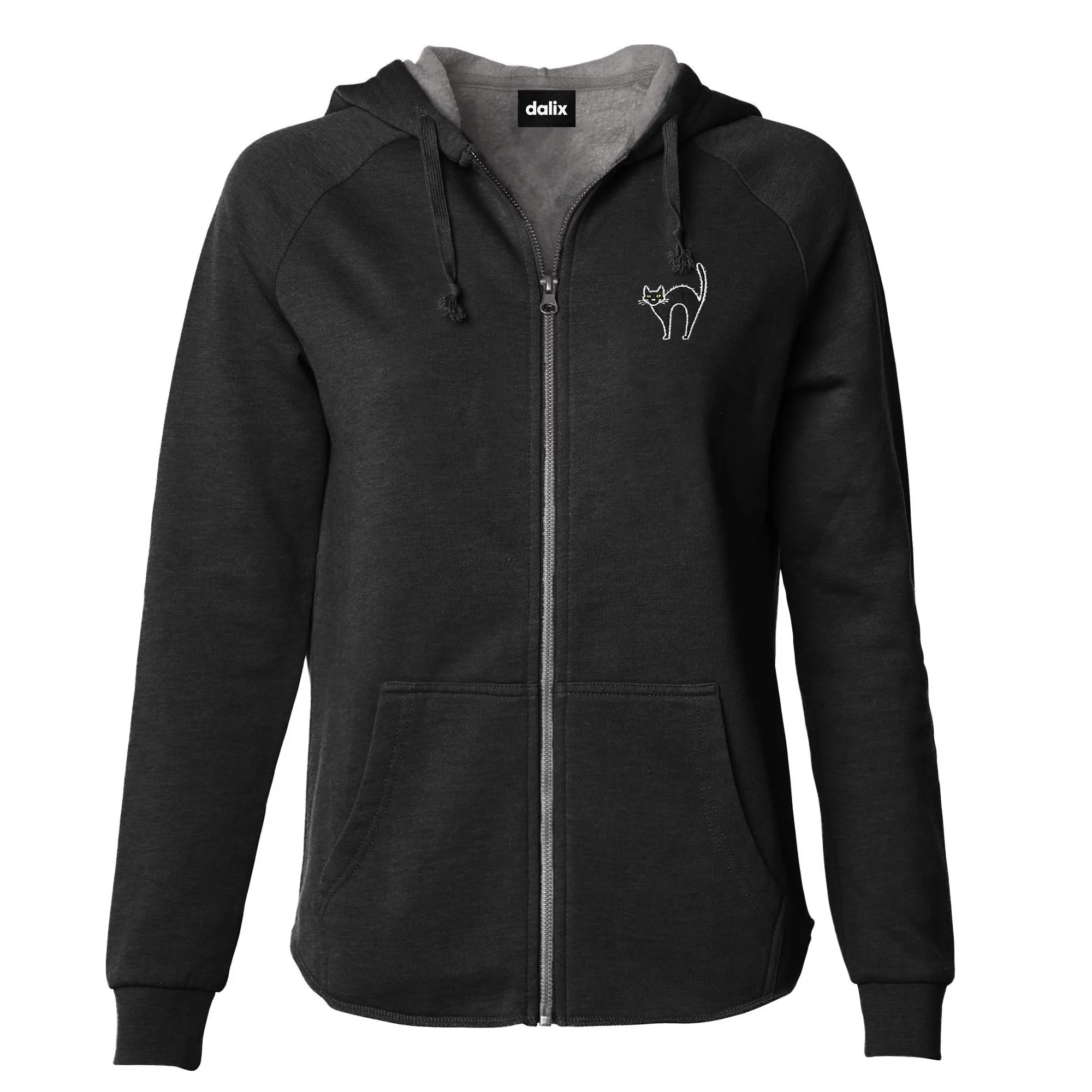 Dalix Black Cat Washed Zip Hoodie