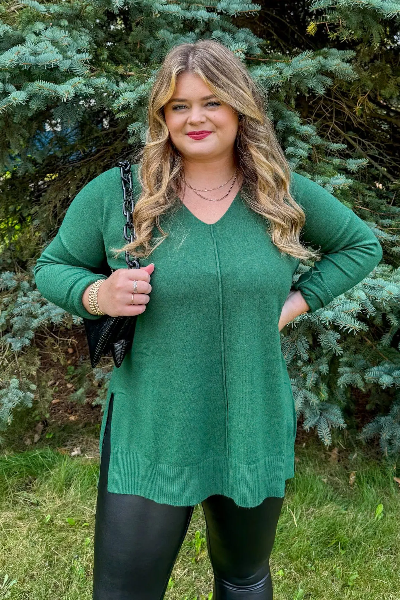 Dark Green V-Neck Butter Sweater