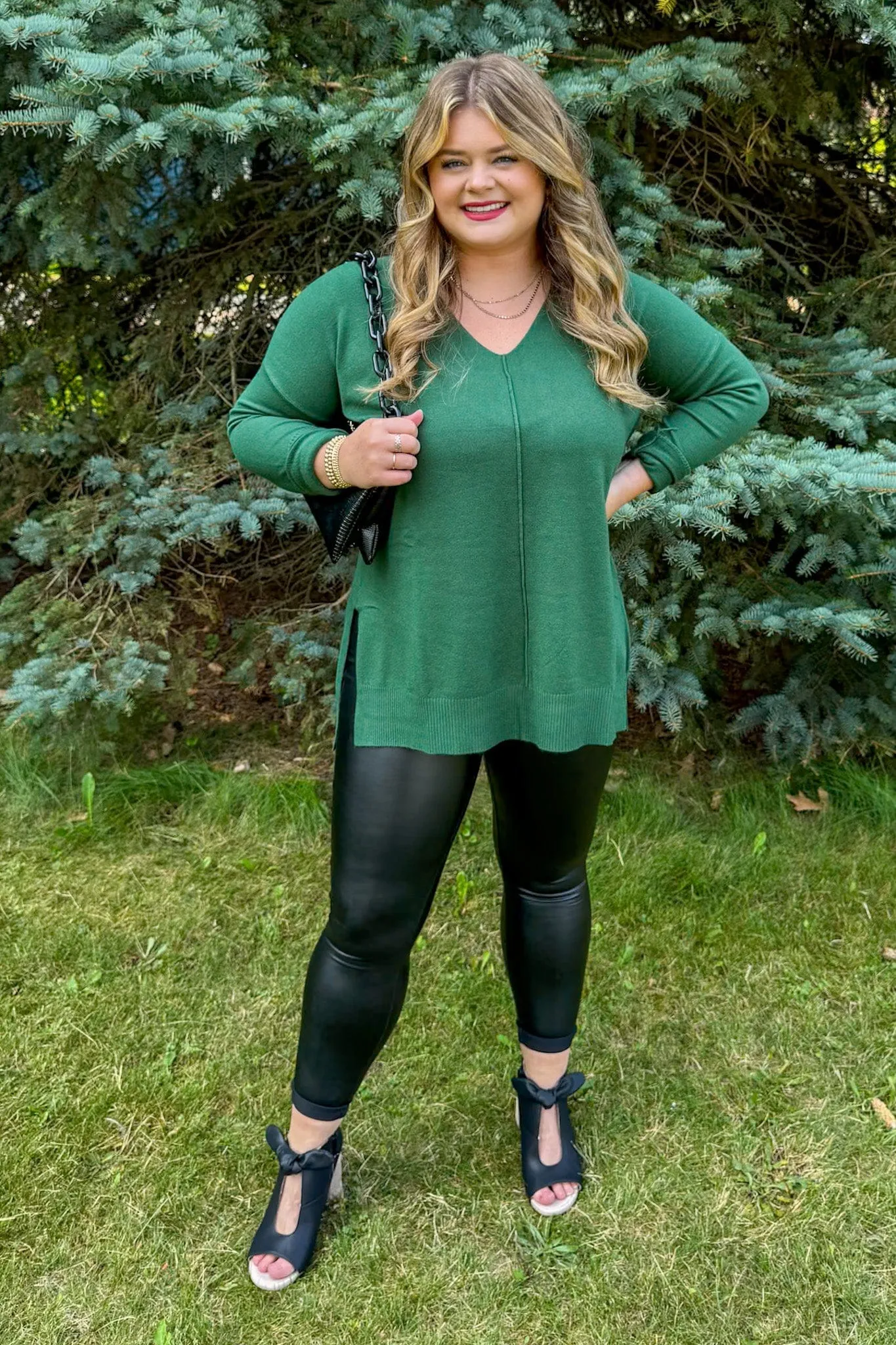 Dark Green V-Neck Butter Sweater