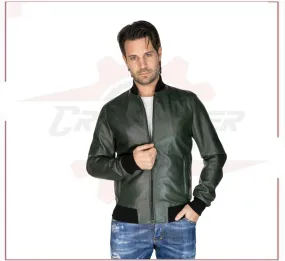 David - Men's Bomber Jacket in Green Genuine Leather