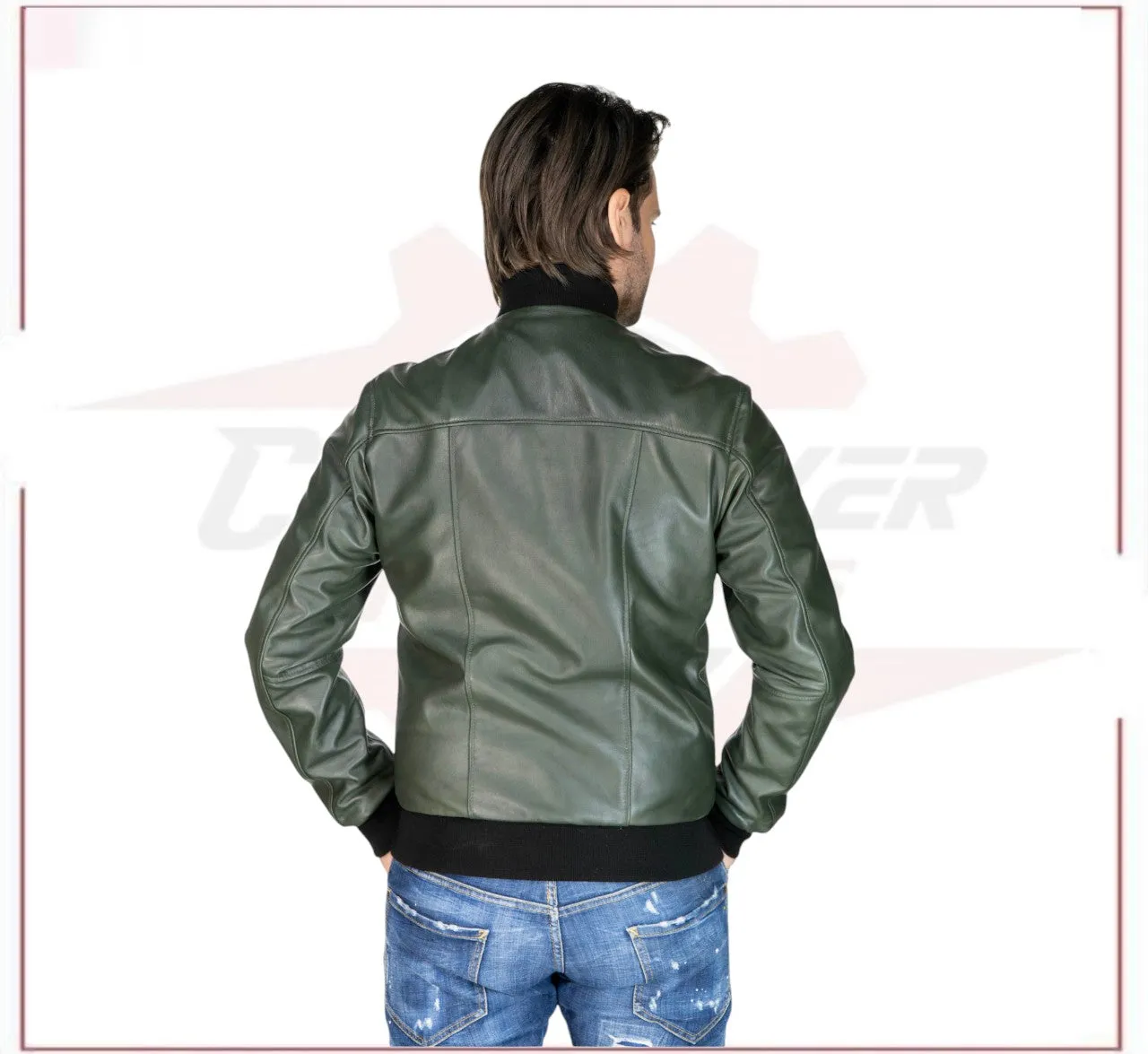 David - Men's Bomber Jacket in Green Genuine Leather