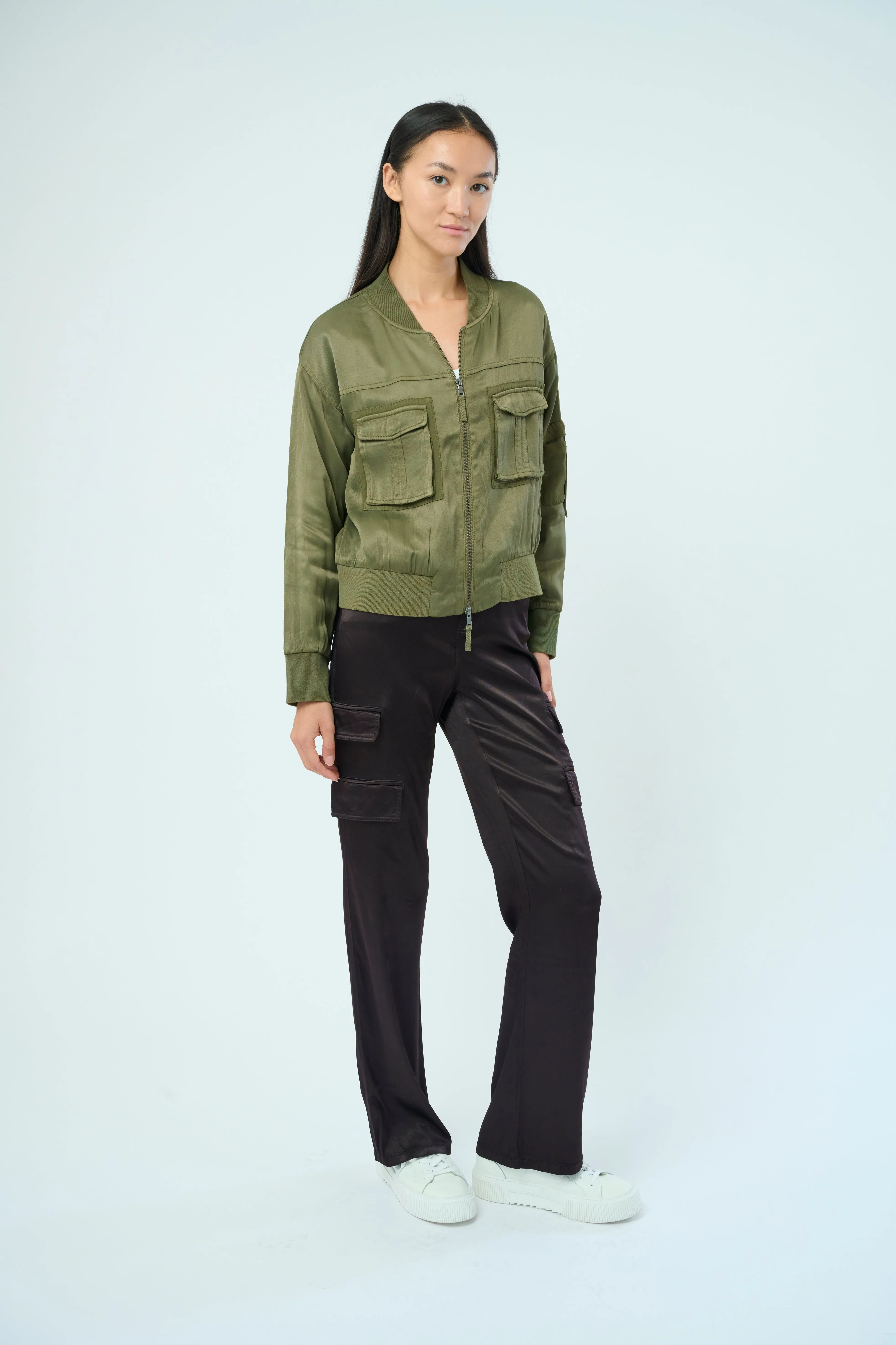 Dazie Viscose Satin Twill Flight Jacket