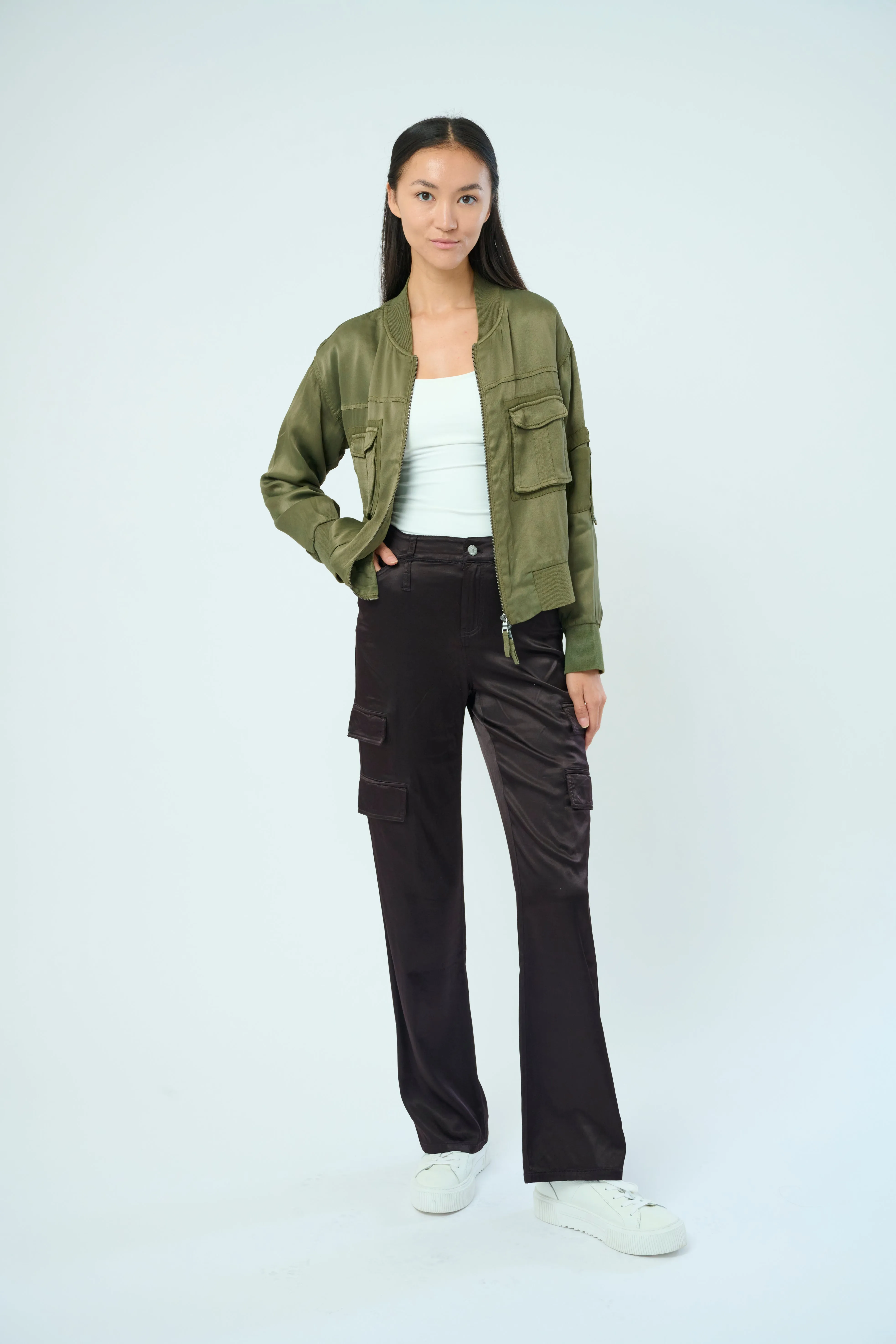 Dazie Viscose Satin Twill Flight Jacket