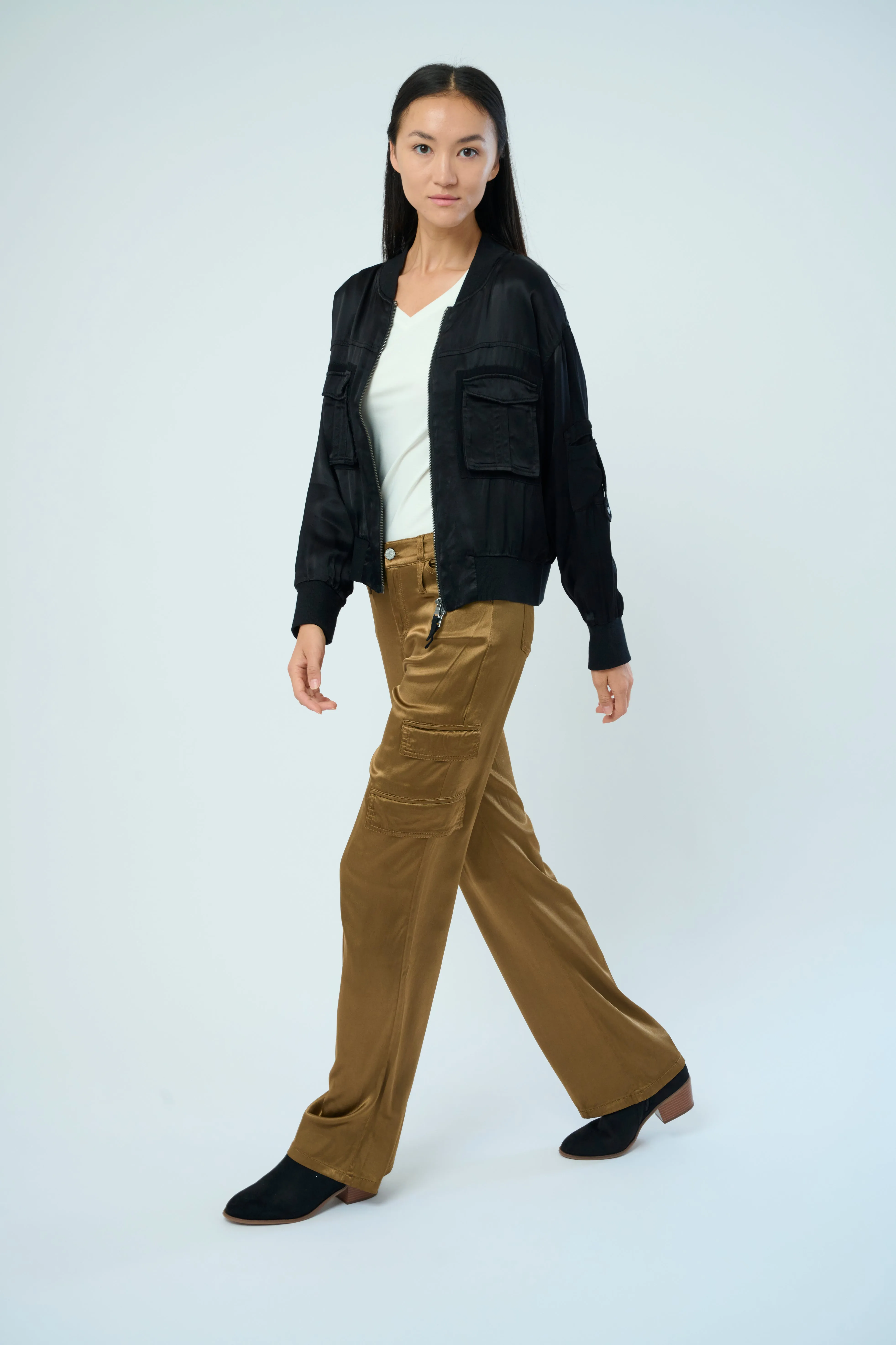 Dazie Viscose Satin Twill Flight Jacket