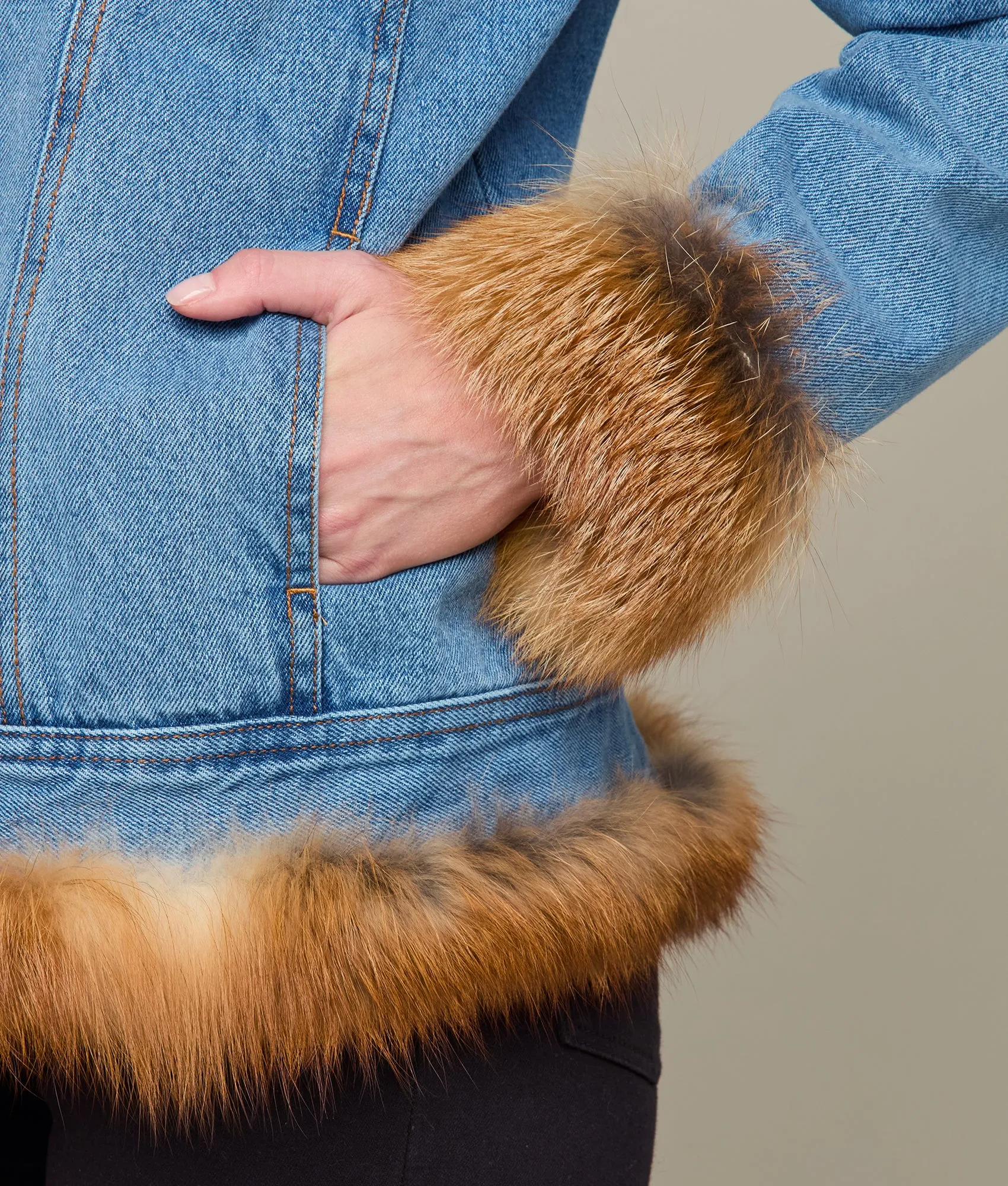 Denim And Red Fox Jacket :: Denim