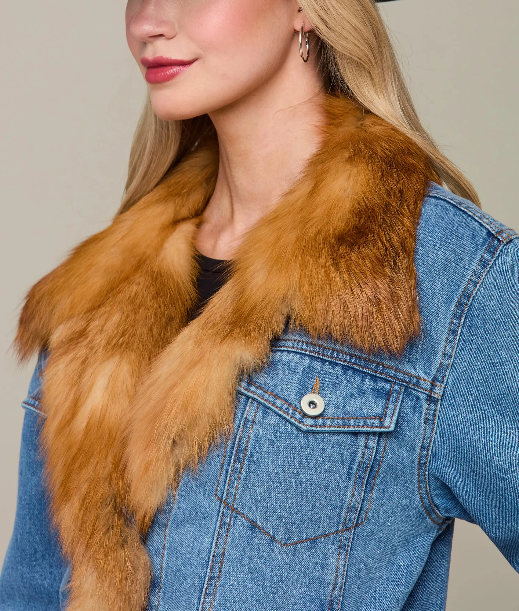 Denim And Red Fox Jacket :: Denim