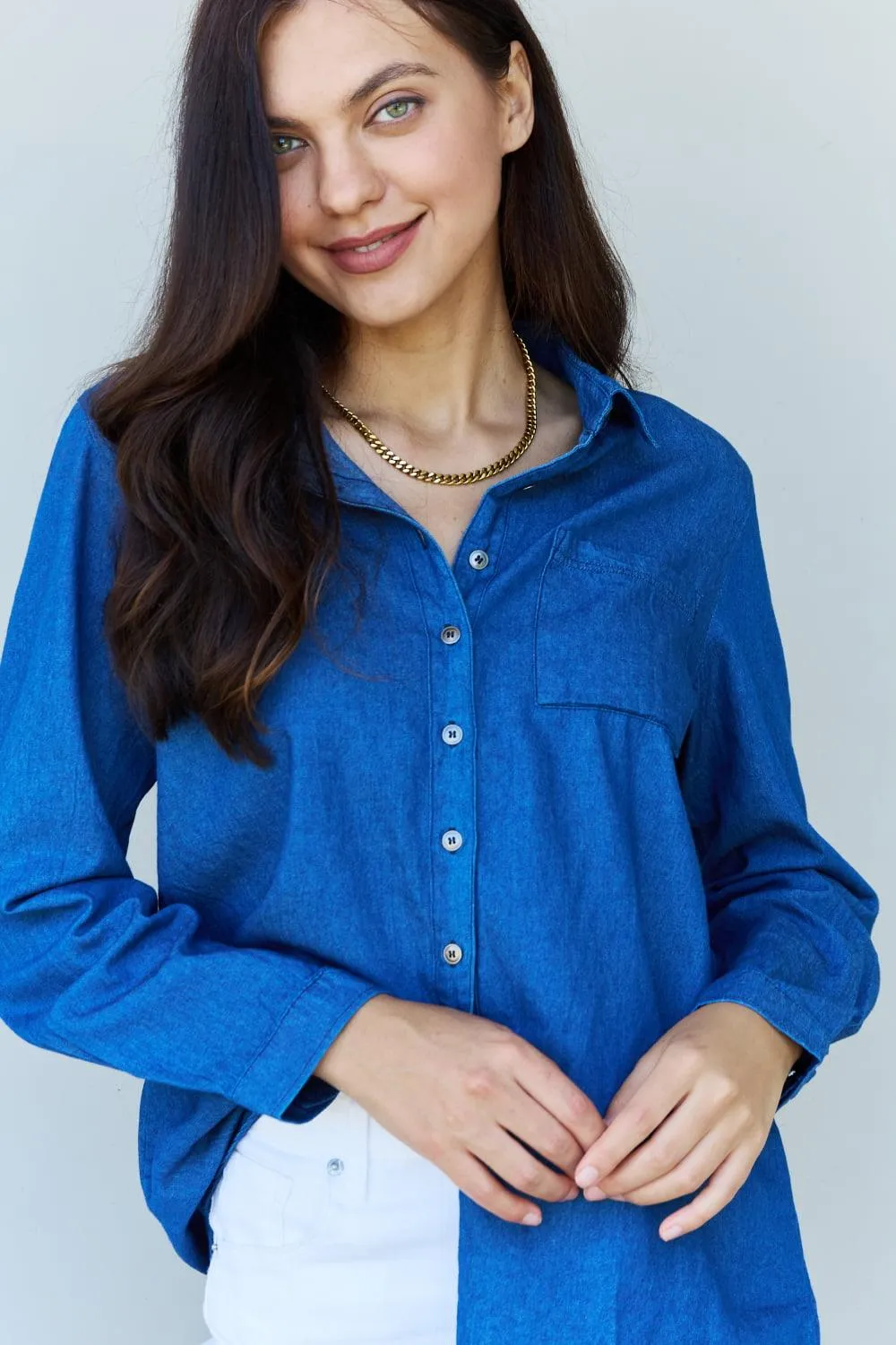 Denim Button Down Shirt Top