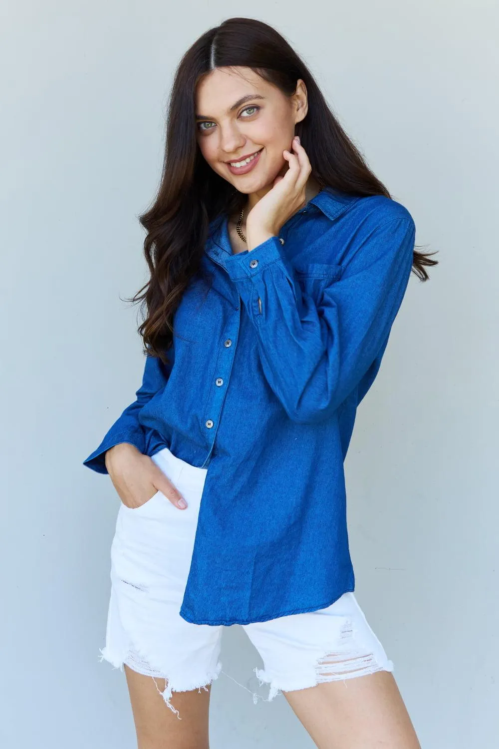 Denim Button Down Shirt Top