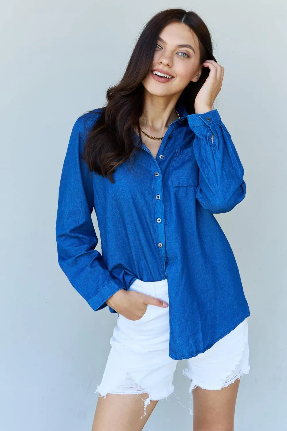 Denim Button Down Shirt Top