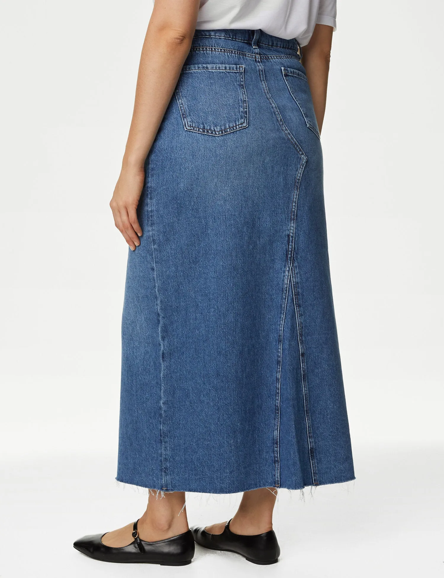 Denim Split Front Maxi Skirt