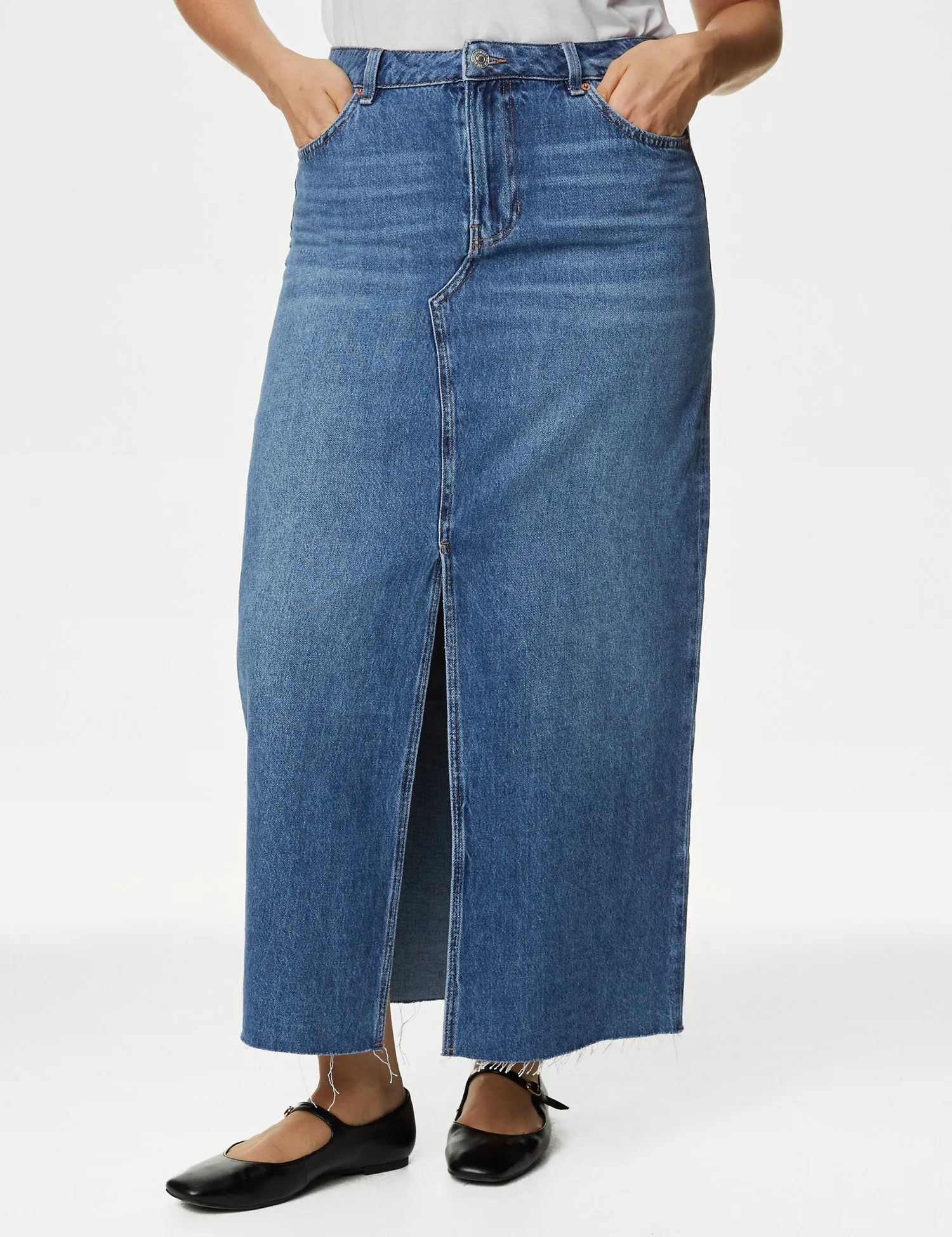 Denim Split Front Maxi Skirt