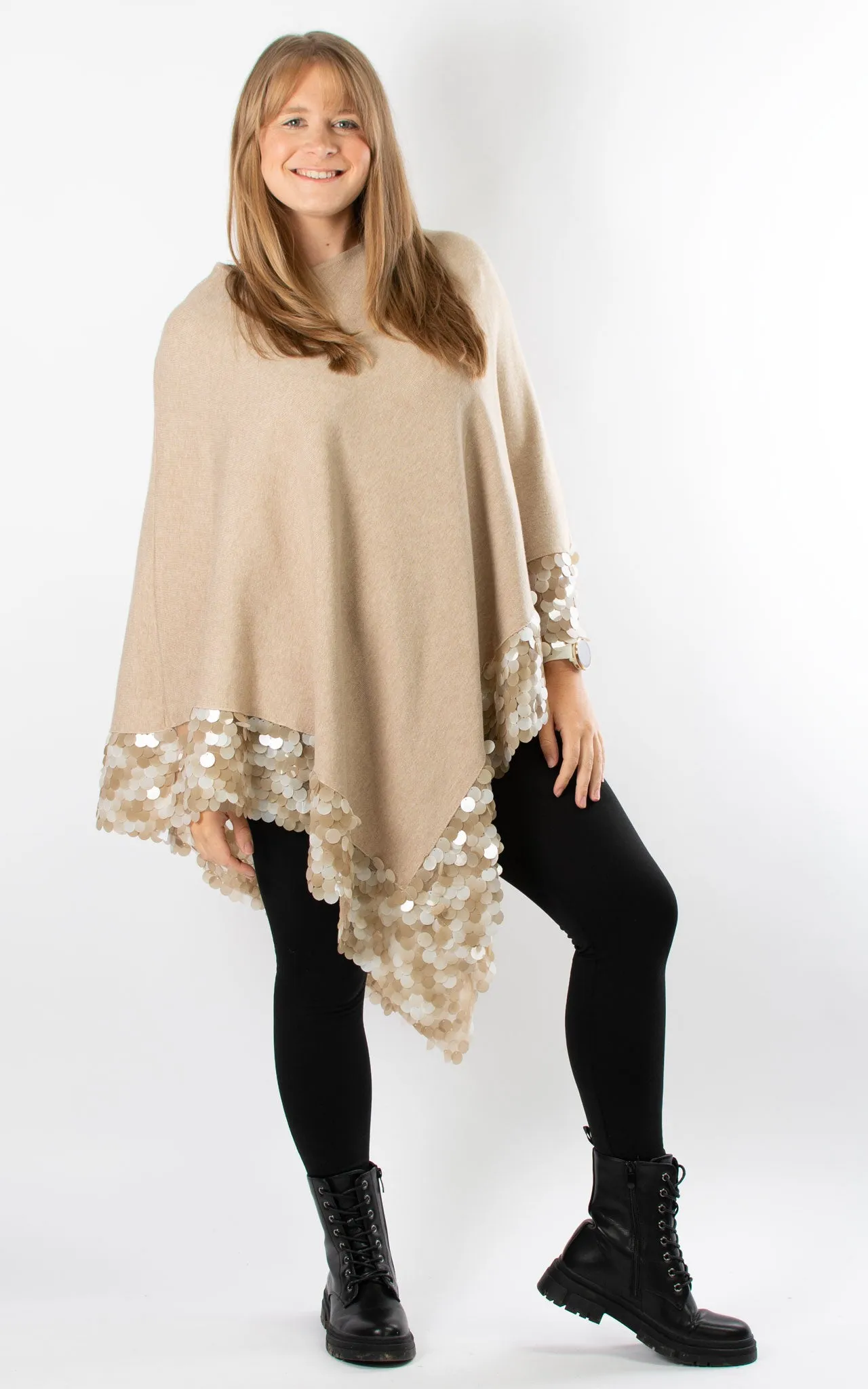 Denise Trim Poncho | Taupe