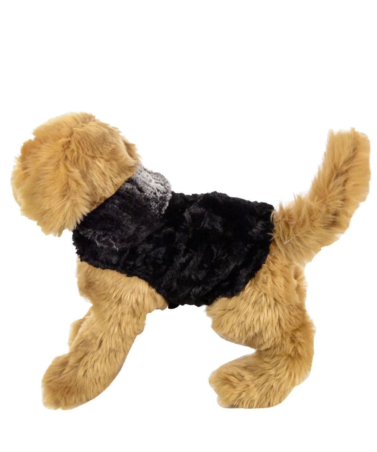 Dog Coat, Reversible - Luxury Faux Fur in Smouldering Sequoia with Cuddly Fur in Black