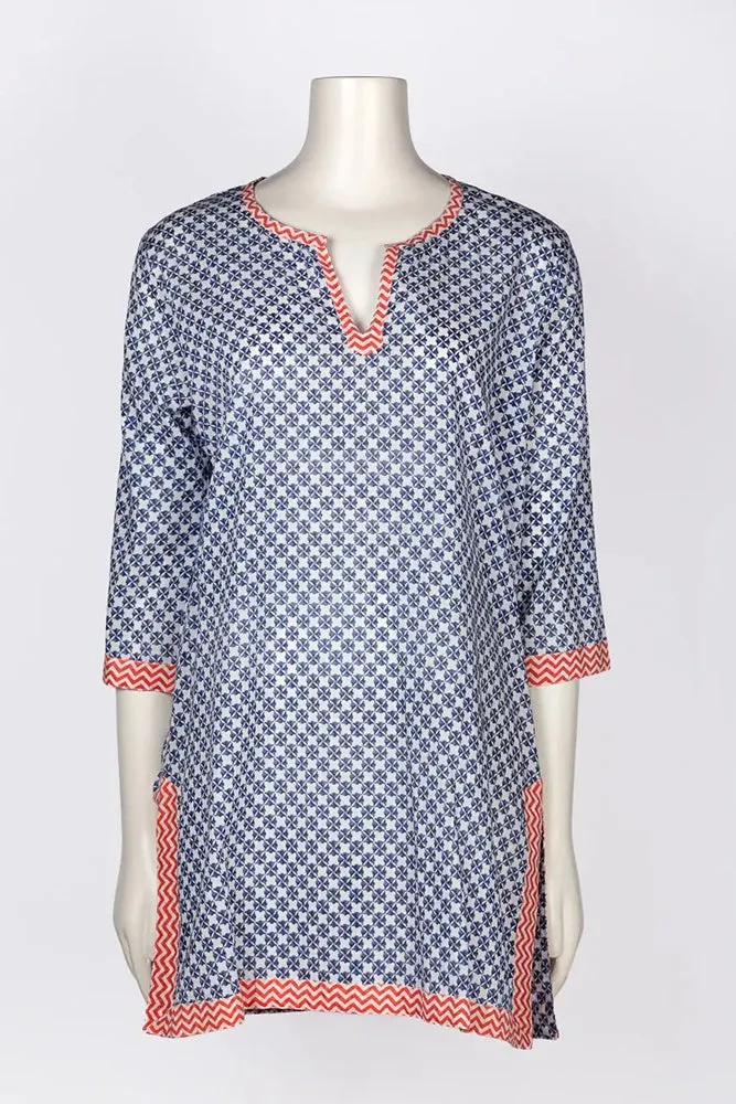 Dolma Geo Contrast Trim Cotton Tunic