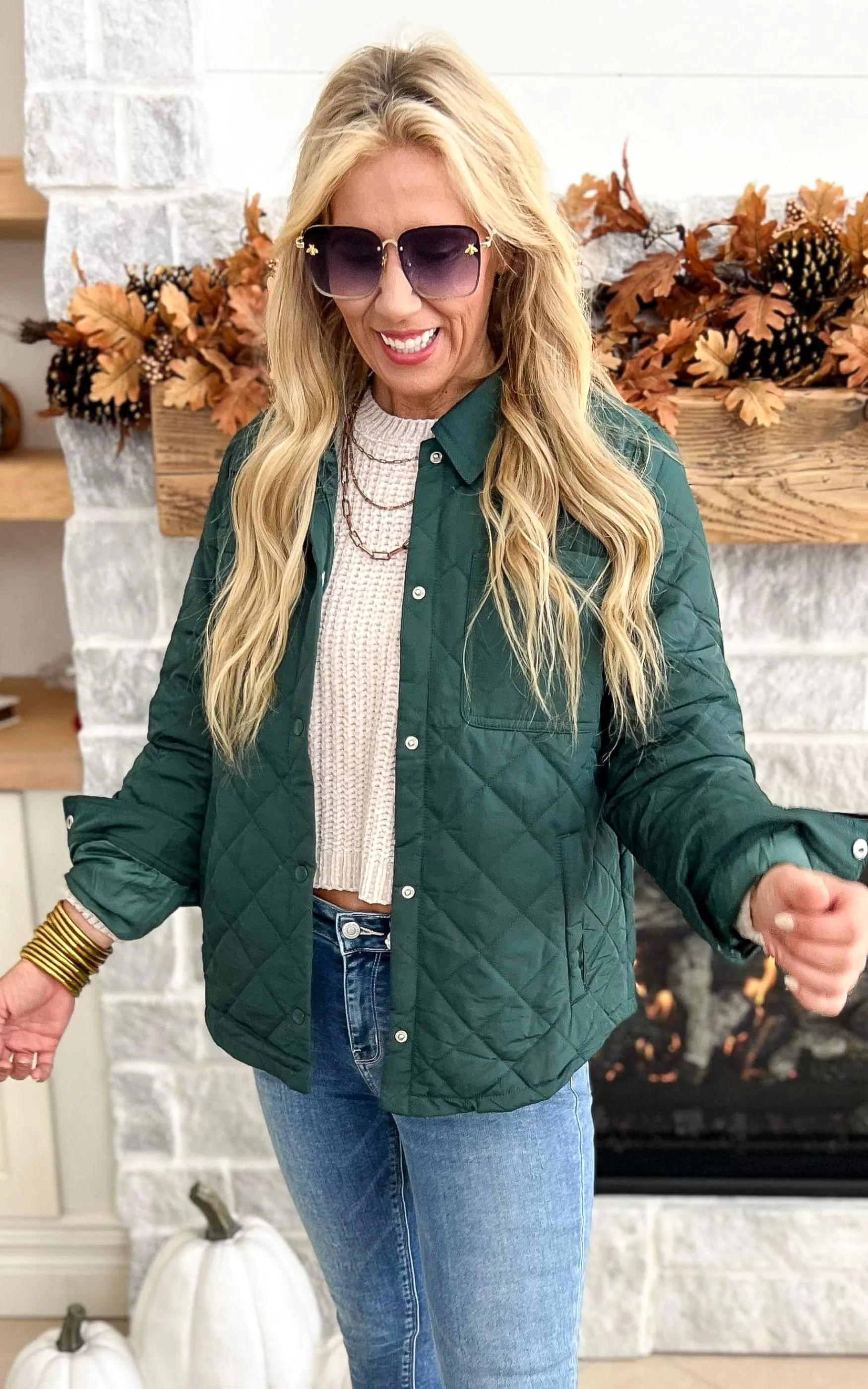 Dose of Fall Quilted Jacket - Hunter Green