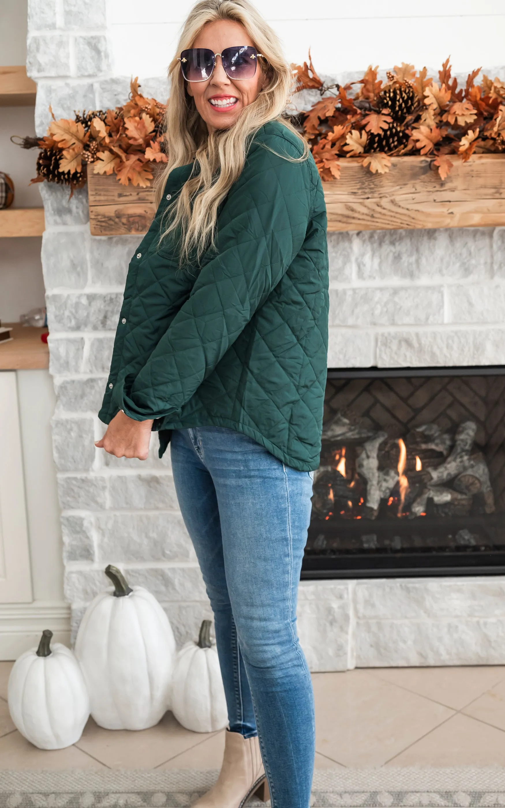 Dose of Fall Quilted Jacket - Hunter Green