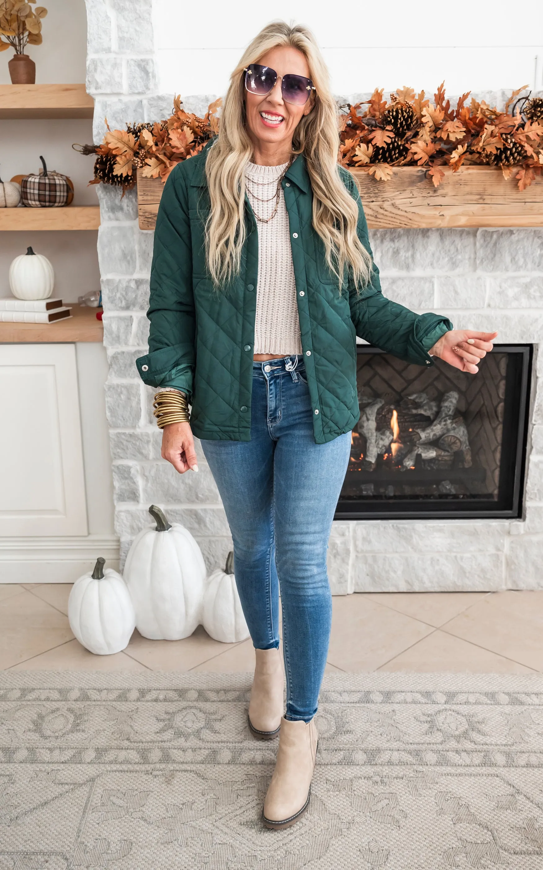 Dose of Fall Quilted Jacket - Hunter Green