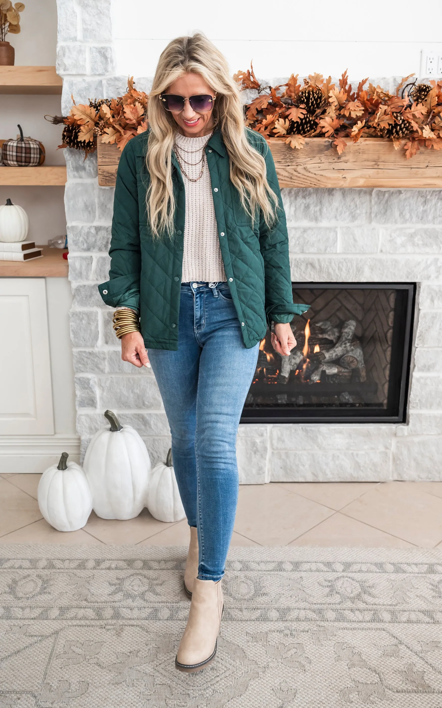 Dose of Fall Quilted Jacket - Hunter Green