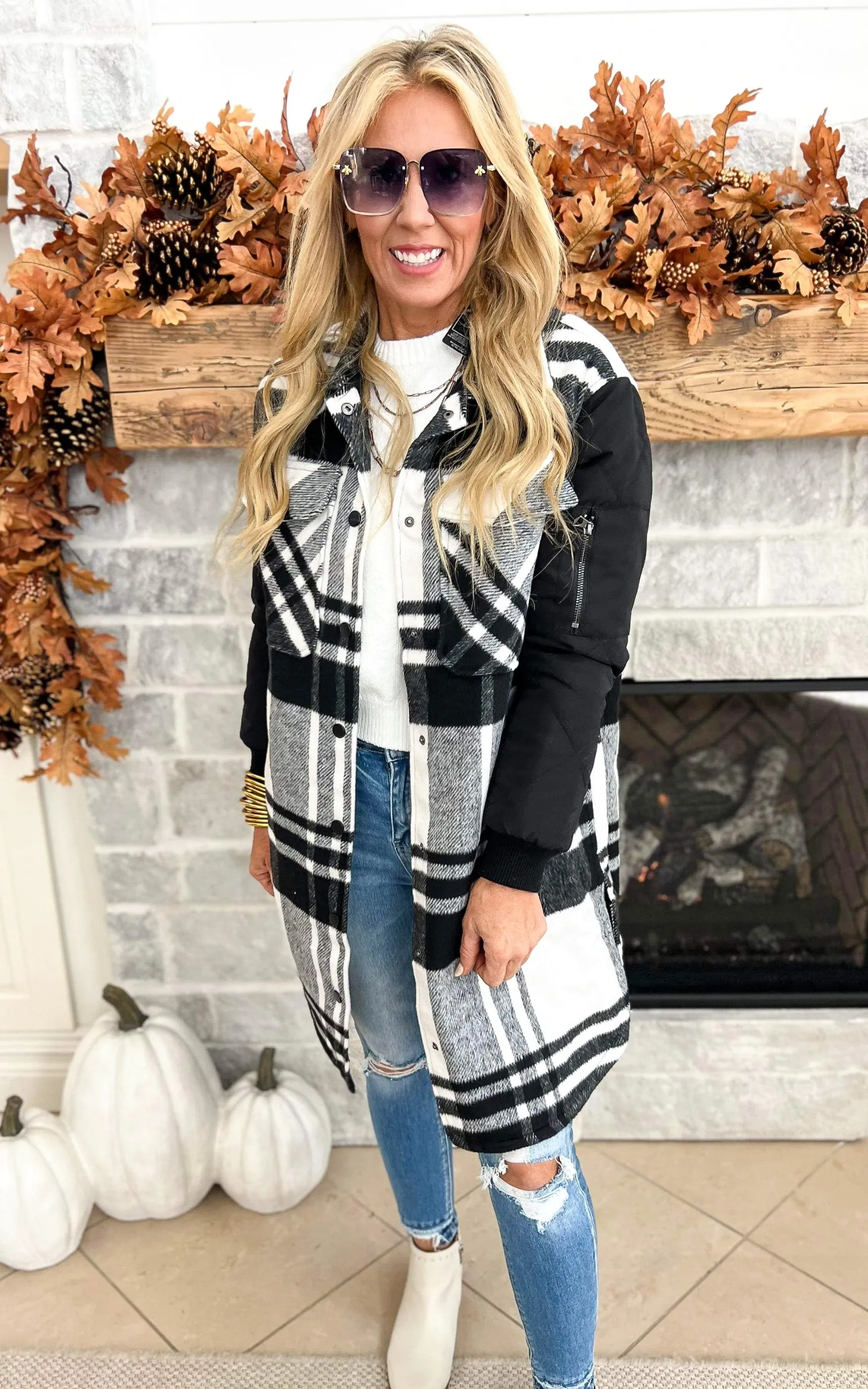 Dose of Plaid Quilted Black Long Jacket