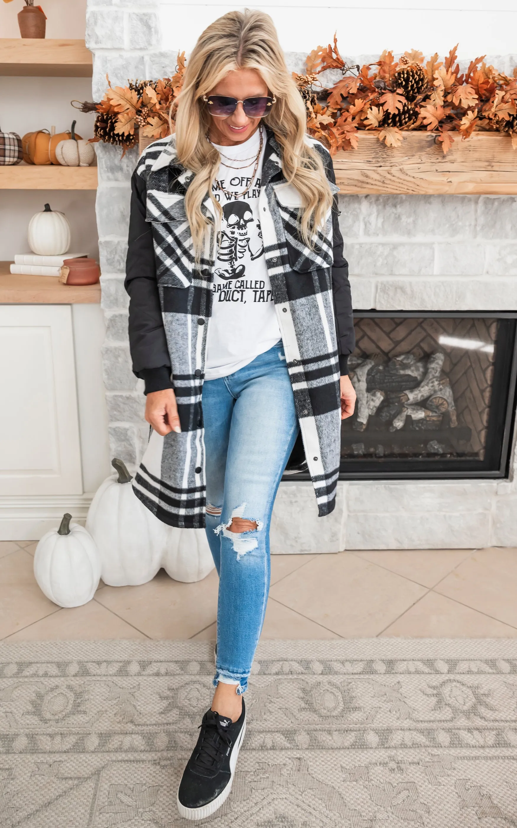 Dose of Plaid Quilted Black Long Jacket