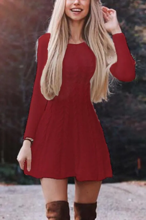 Dunnmall Loose Solid Color Deep V Knitted Dress