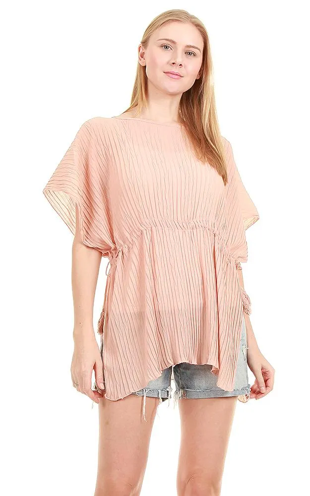 EAP8751 Pleated Chiffon Drawstring Poncho