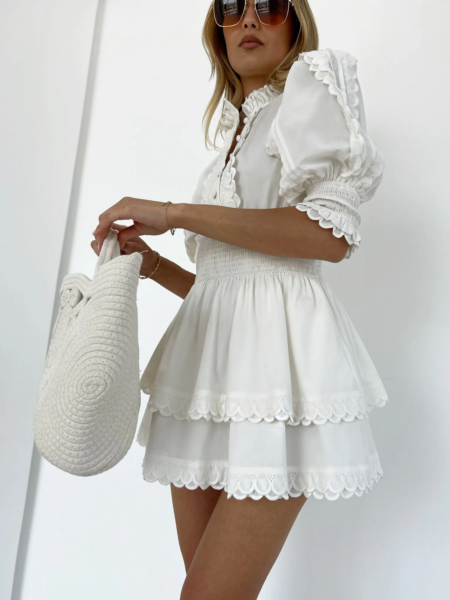 Eleanor Frill Cotton Dress | Ivory Cream