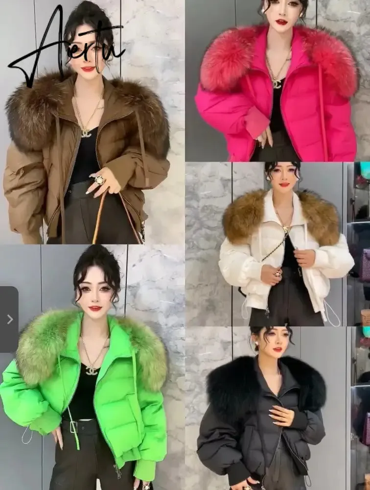 European Version Winter New Light Luxury All-match Big Fur Collar Loose Women's Long-Sleeved Bread Korean Version Down Jack