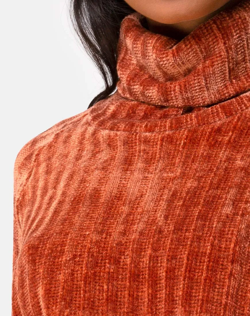 Evie Cropped Sweater in Rust Chenille