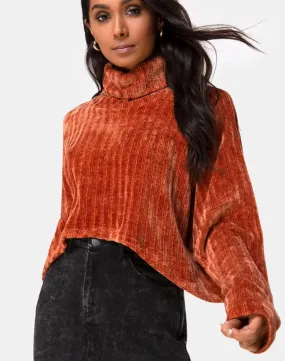 Evie Cropped Sweater in Rust Chenille