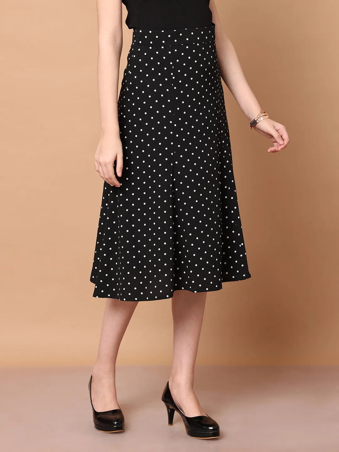 Exude Sculpted Styles Polka Dot Skirt (Black)