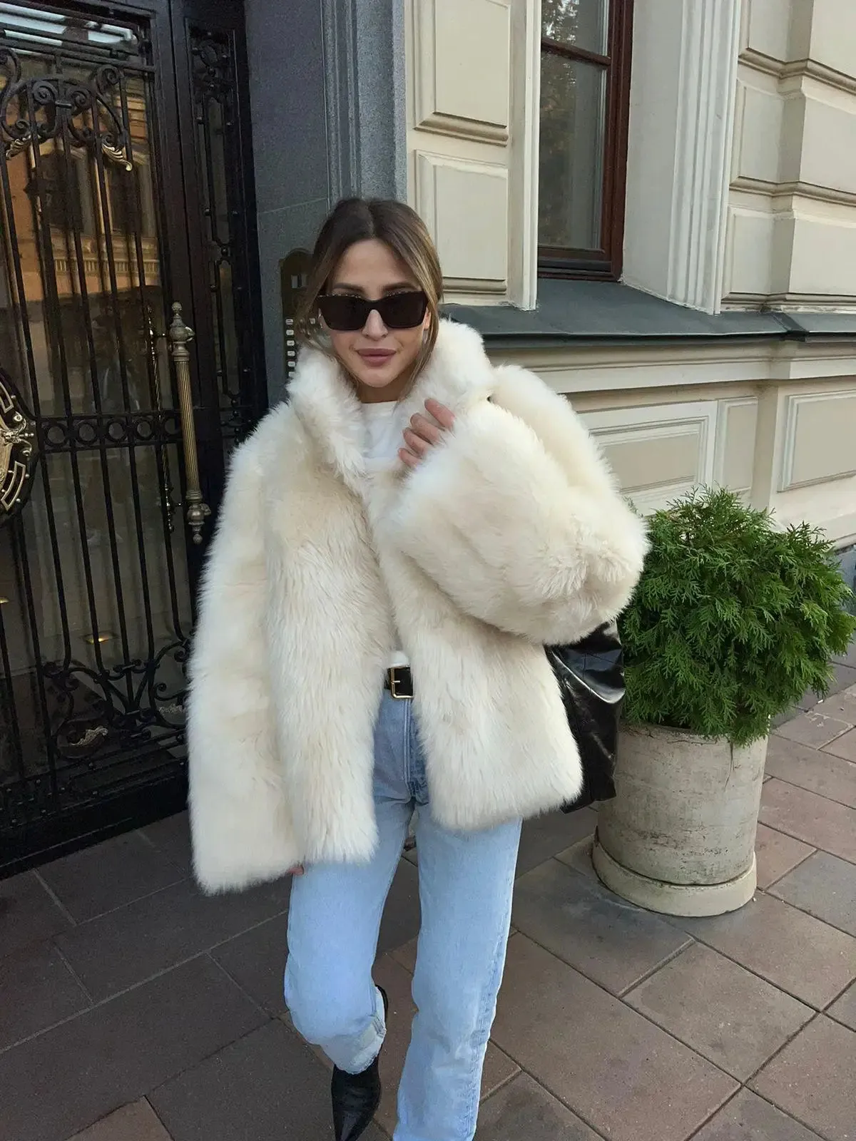 Fashionkova Solid Color Half High Collar Faux Fur Coat Chic Loose Long Sleeve Women's Jackets Female Luxury Thick Lady High Street Outerwear