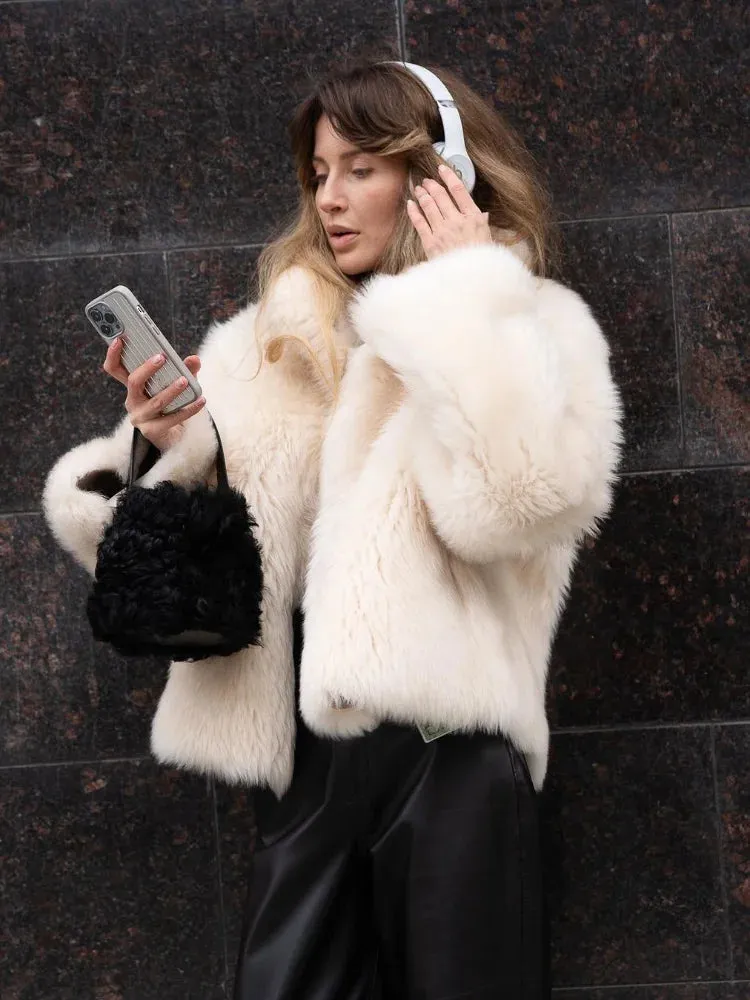 Fashionkova Solid Color Half High Collar Faux Fur Coat Chic Loose Long Sleeve Women's Jackets Female Luxury Thick Lady High Street Outerwear