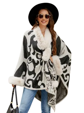 Faux Fur Trim Poncho