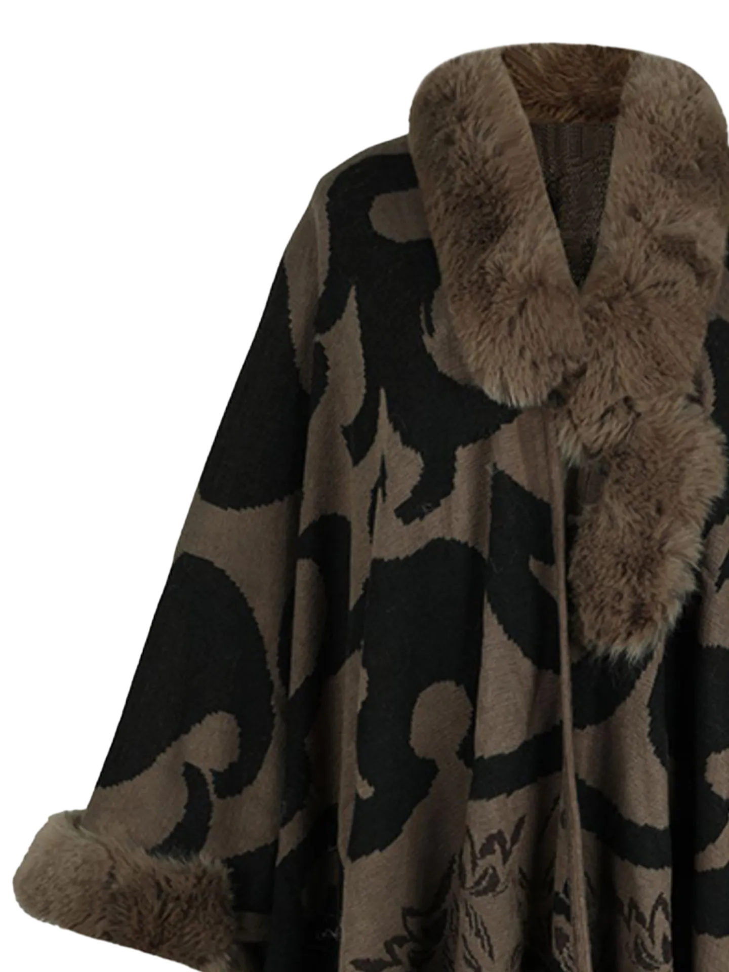 Faux Fur Trim Poncho