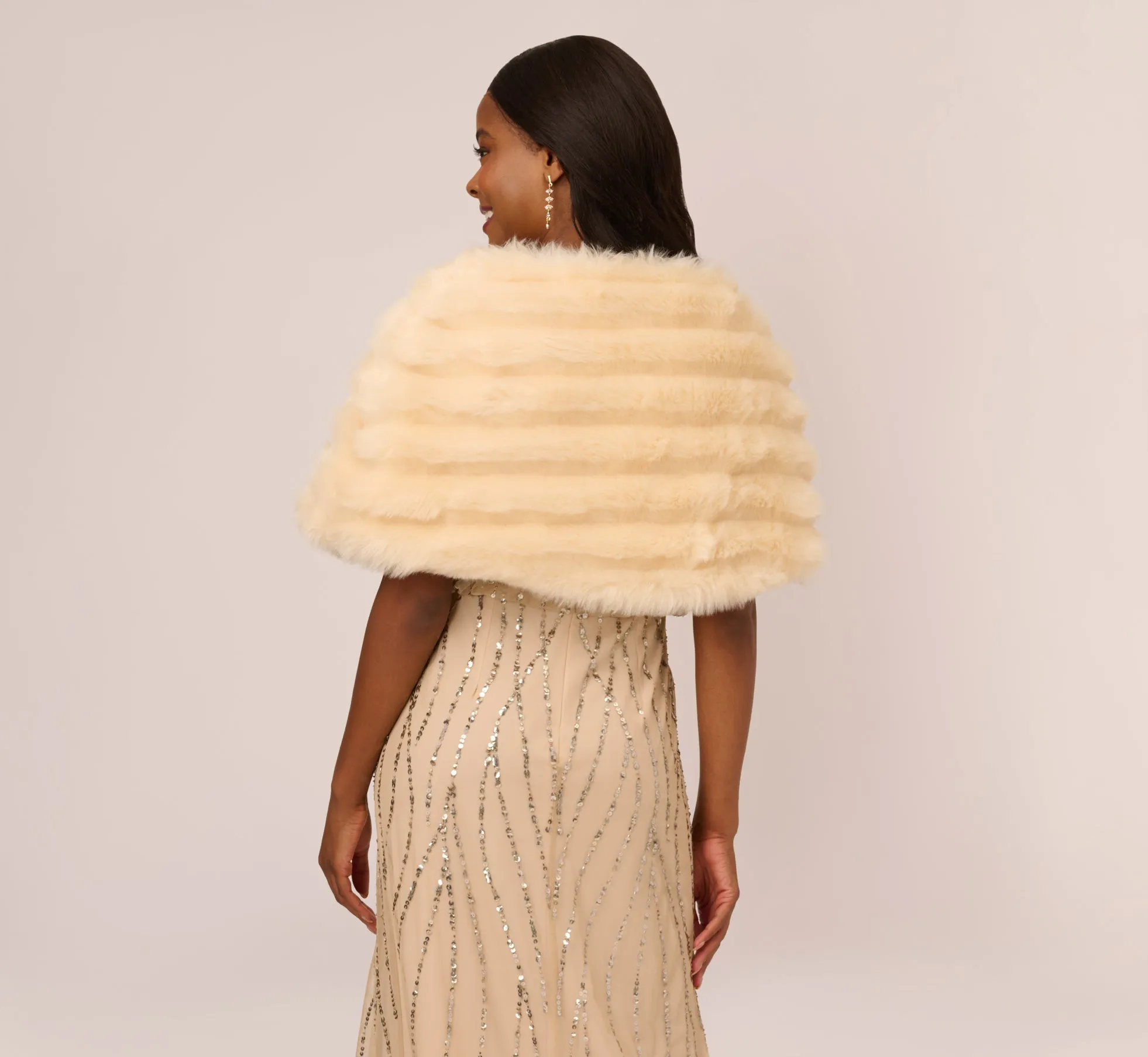 Faux Fur Wrap With Stone Broach In Champagne