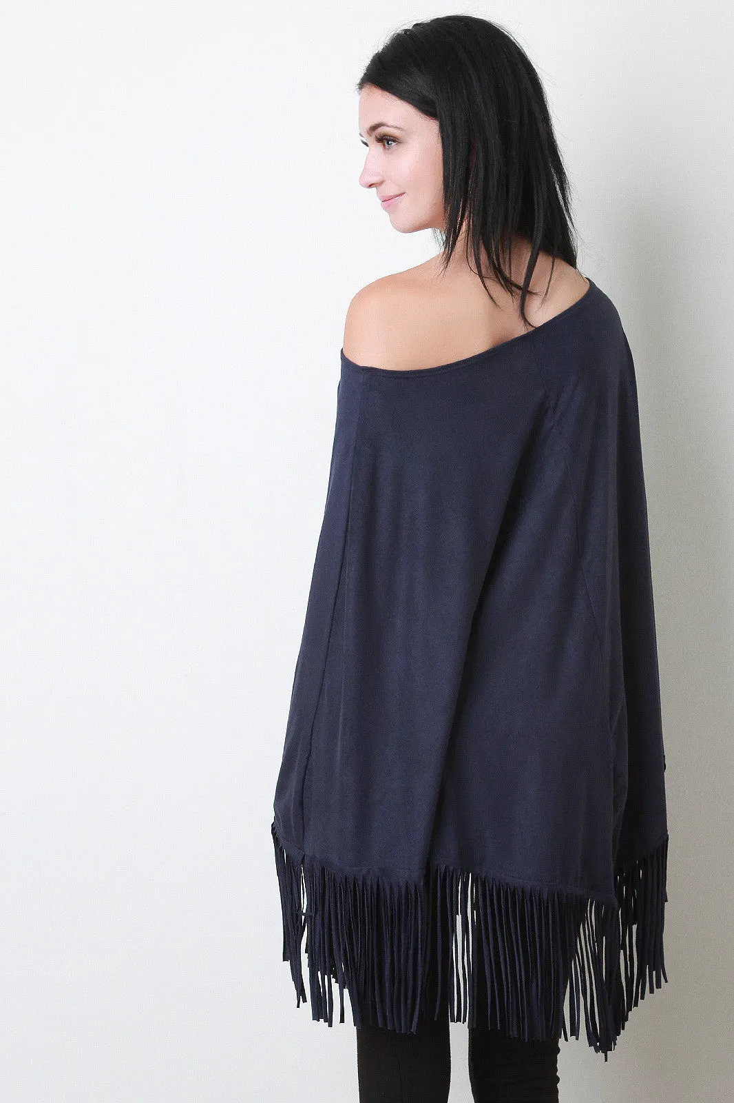 Faux Suede Fringe Poncho