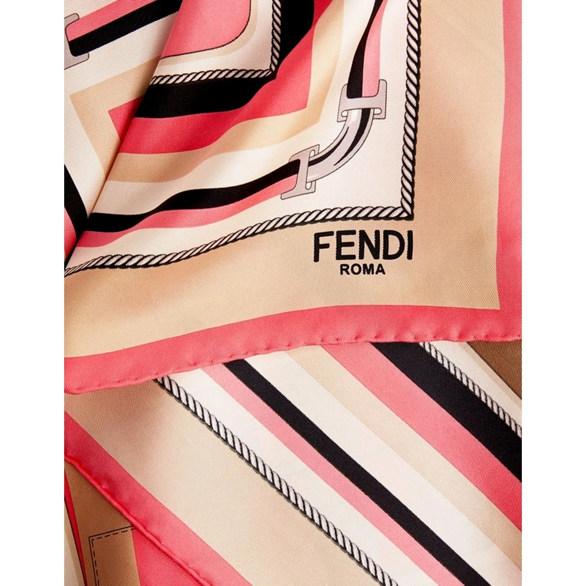 Fendi Baguette Print Silk Scarf Foulard Pink Dalia Multicolor Size 90