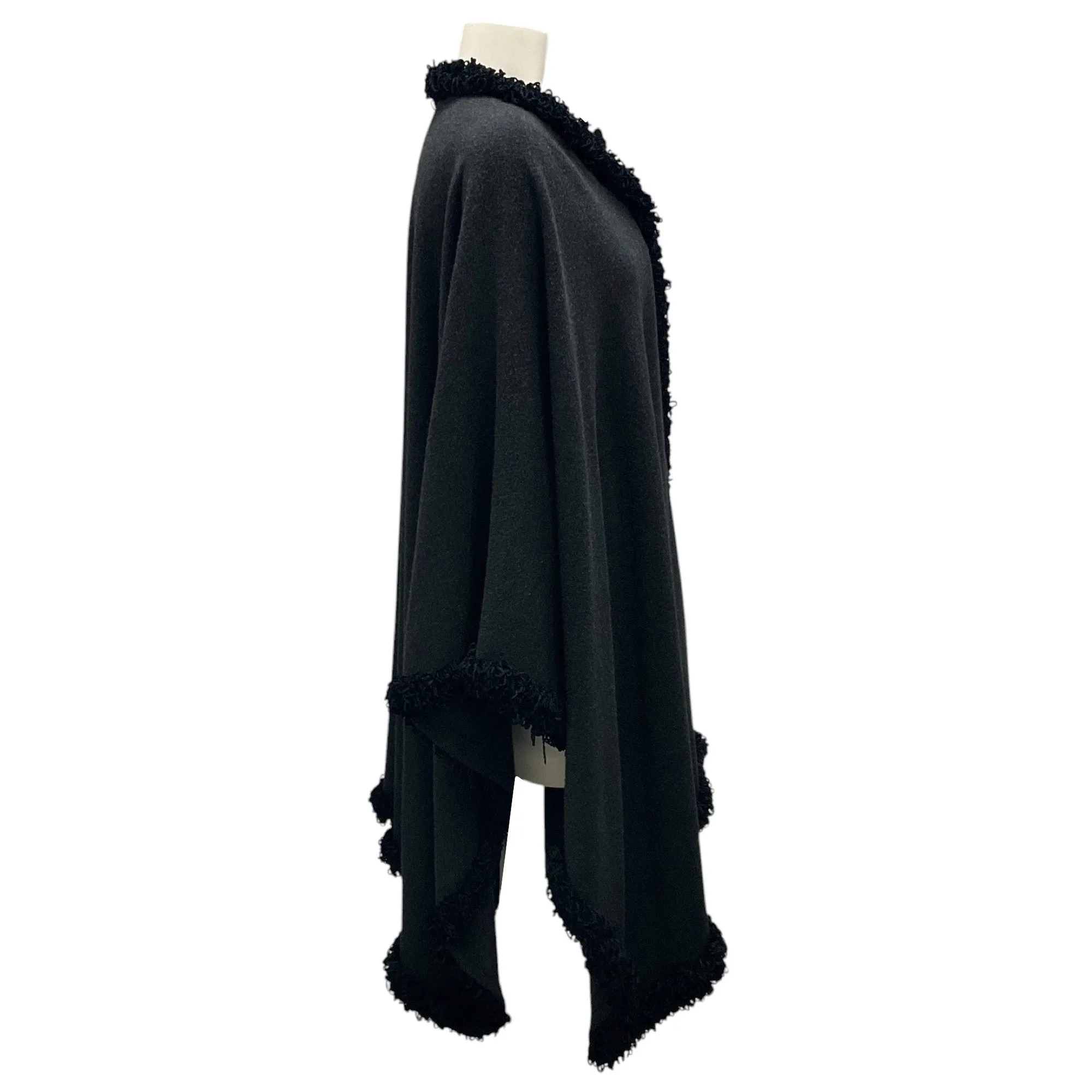 Fleurette Vintage Charcoal Grey Cashmere Poncho / Cape