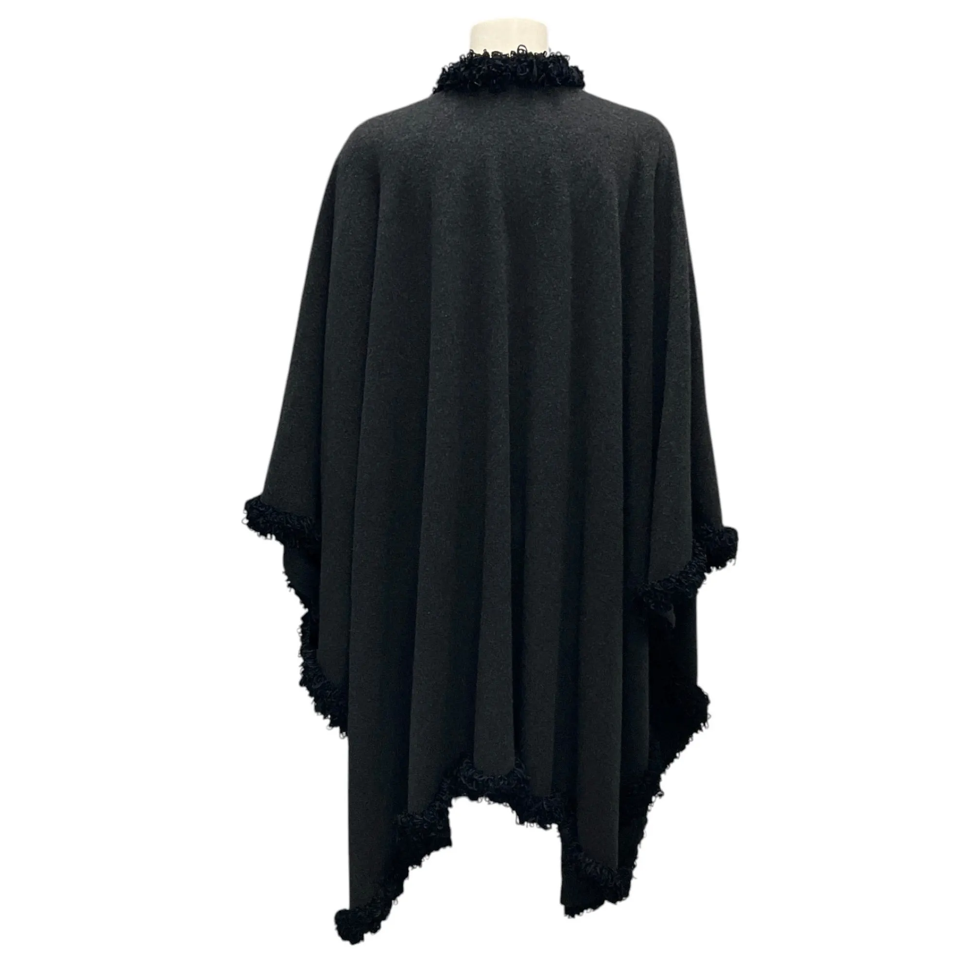 Fleurette Vintage Charcoal Grey Cashmere Poncho / Cape