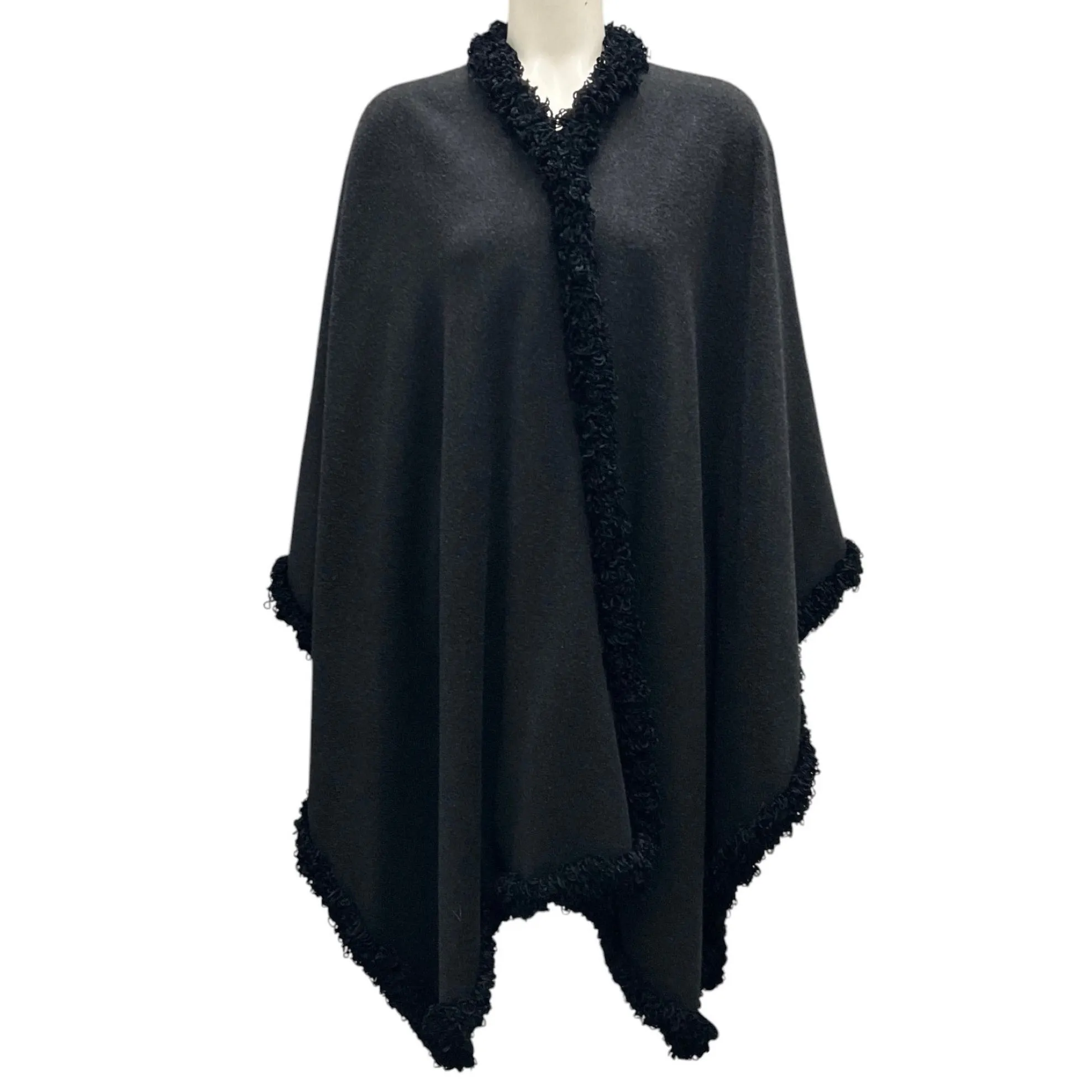 Fleurette Vintage Charcoal Grey Cashmere Poncho / Cape