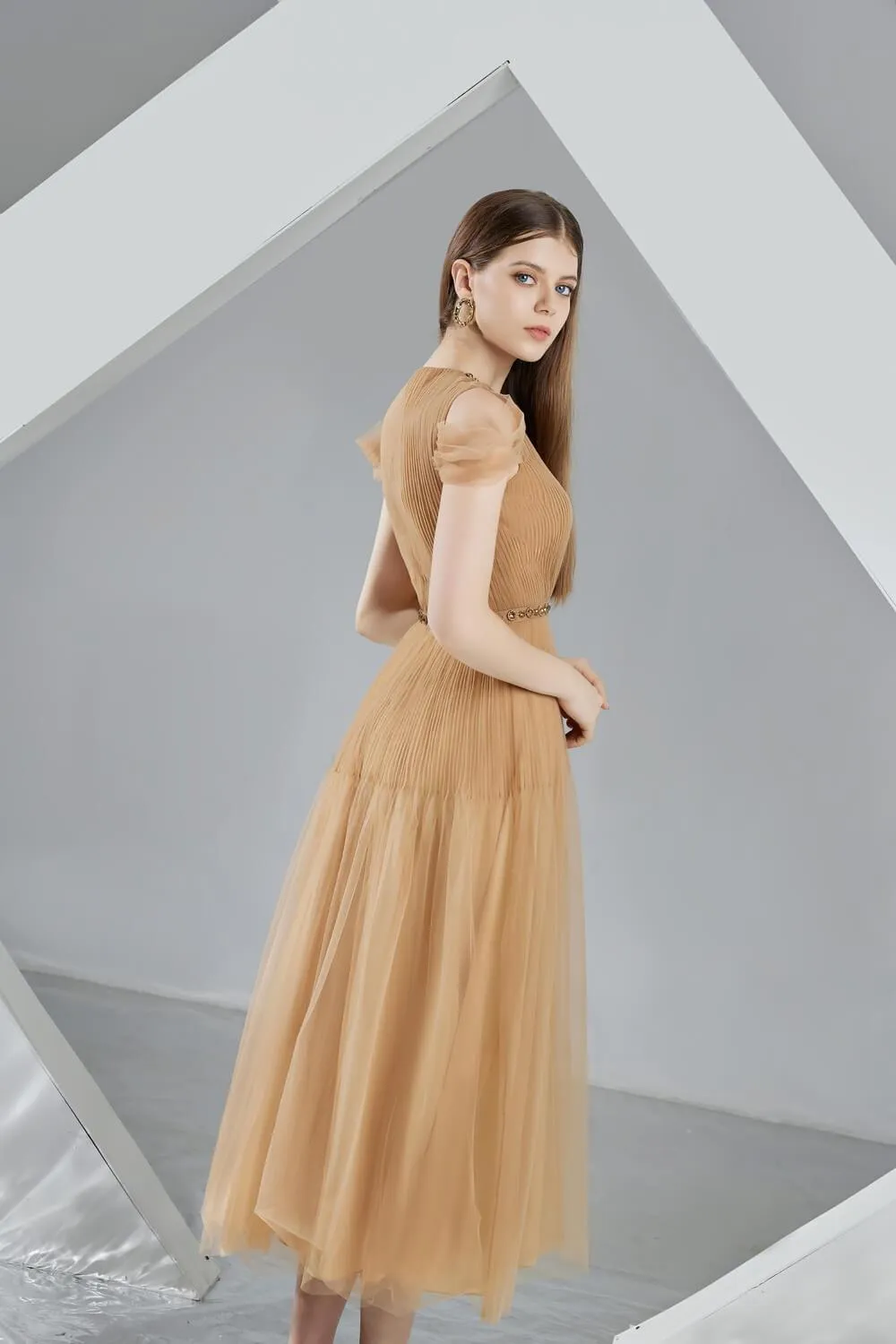 Florence A-line Cold Shoulder Sleeved Organza Midi Dress