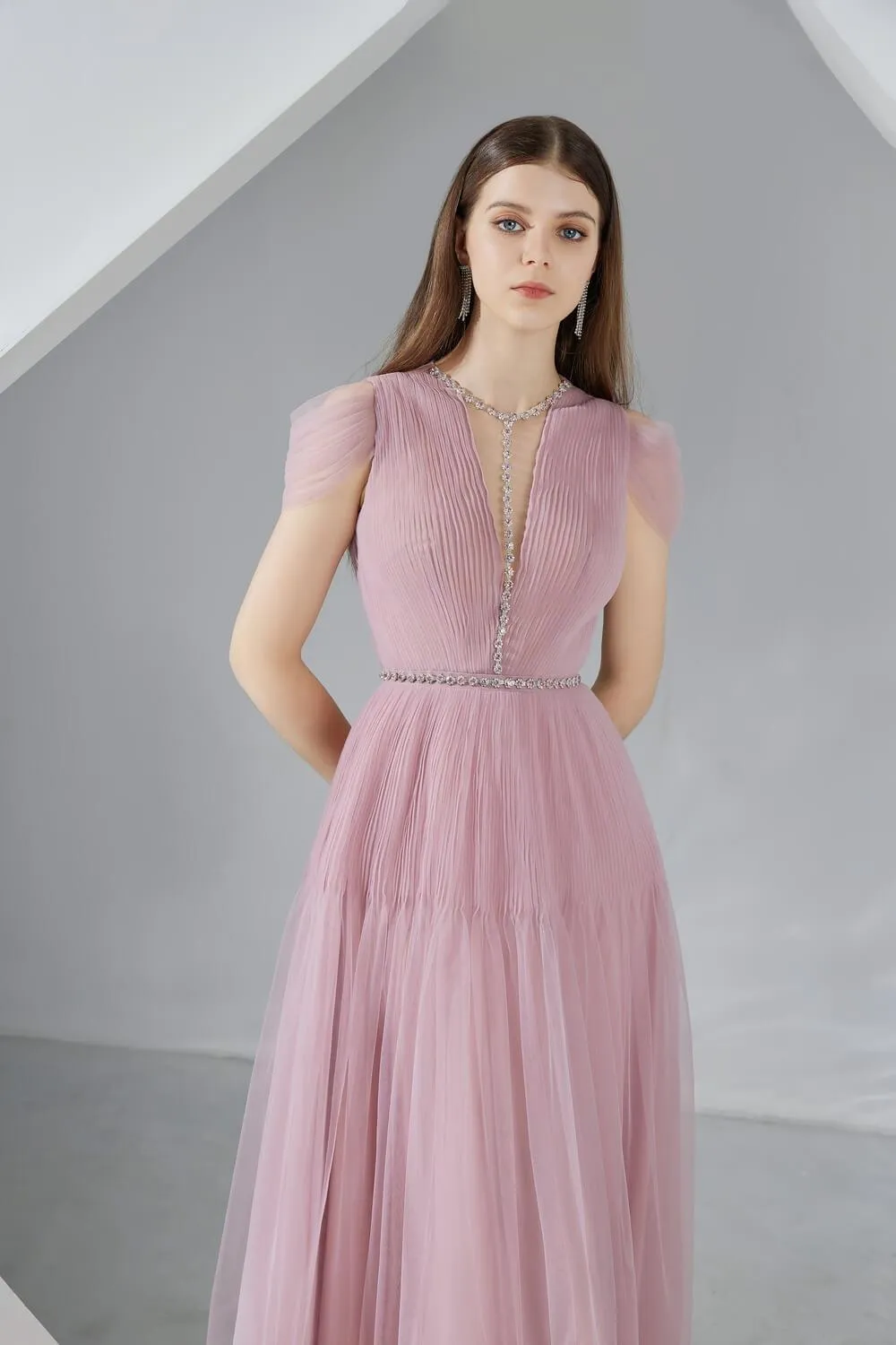 Florence A-line Cold Shoulder Sleeved Organza Midi Dress