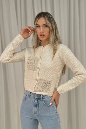 Flynn Crochet Square Detail Jacket In Beige