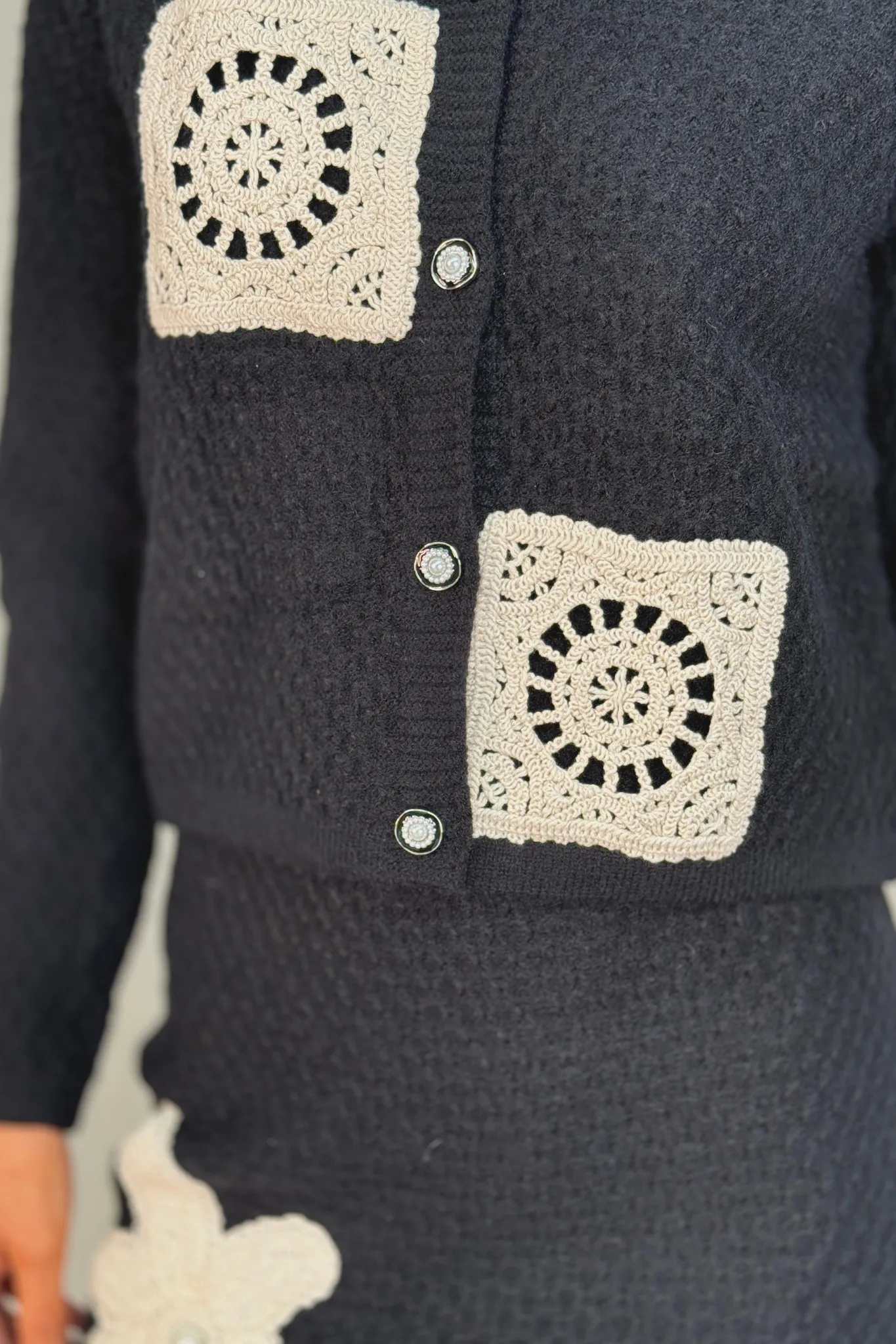 Flynn Crochet Square Detail Jacket In Black