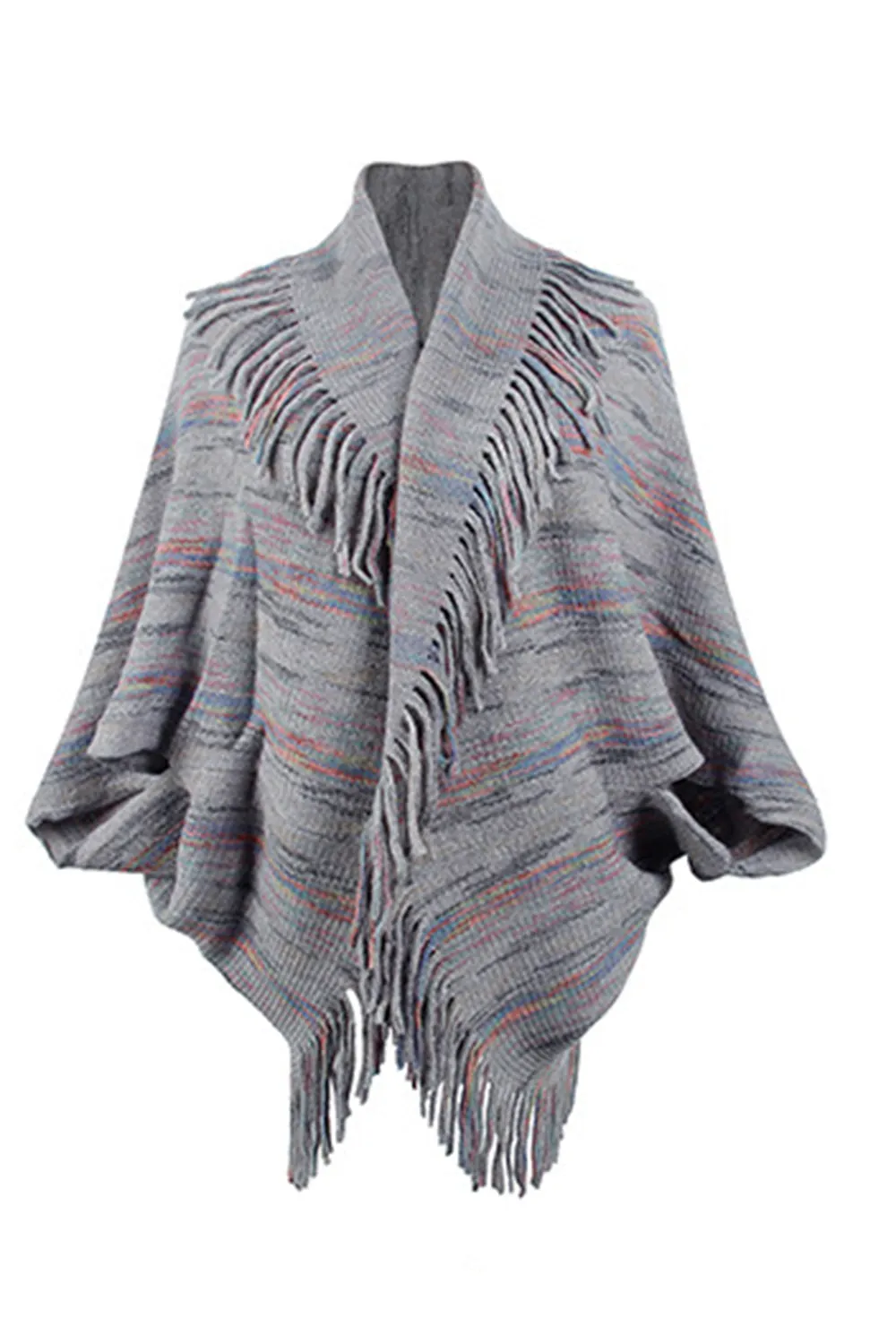 Fringe Detail Printed Poncho