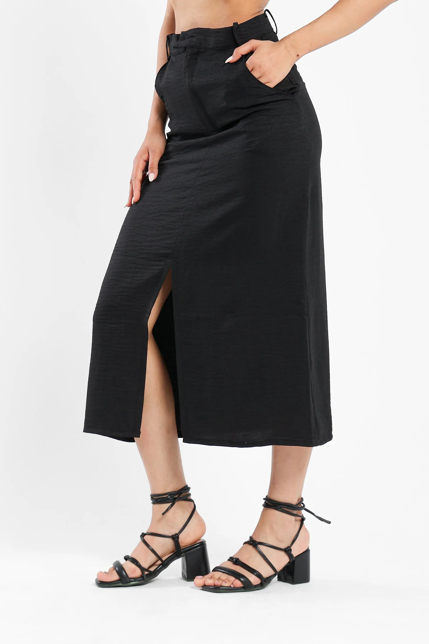 Front Slit Skirt - Black