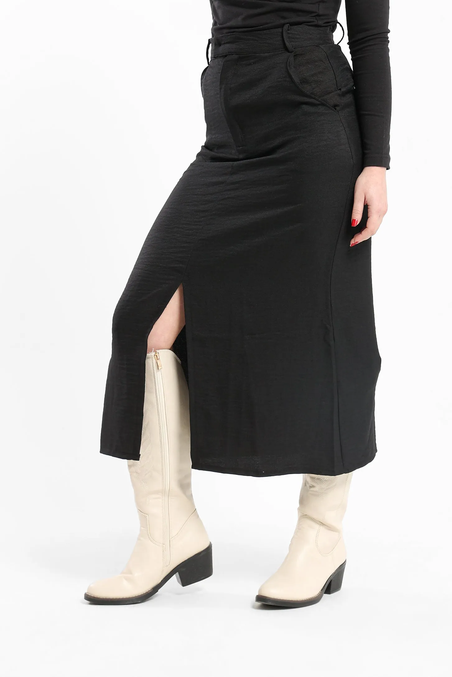 Front Slit Skirt - Black