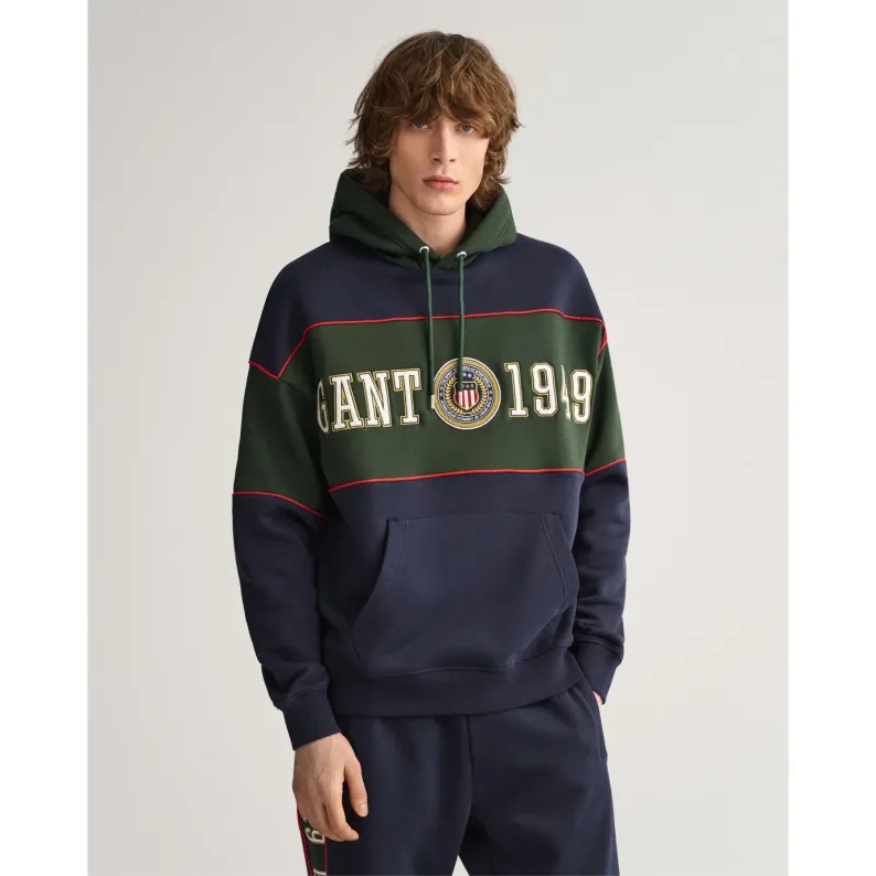 GANT Crest Shield Block Hoodie Oversized Evening Blue 2037027